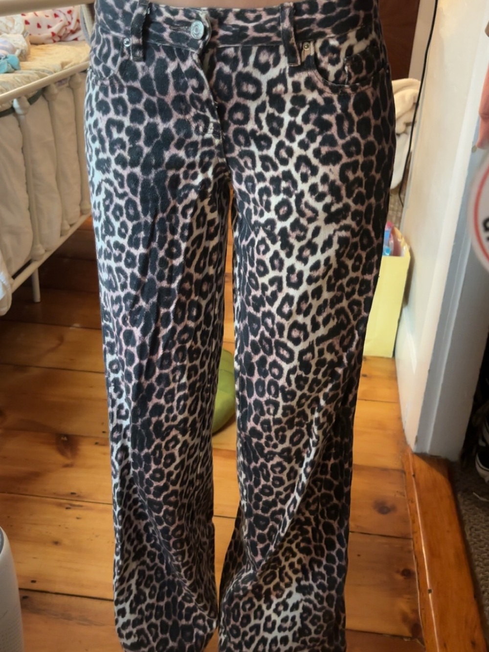 PacSun Leopard Print Wide-Leg Pants in Black and Cream